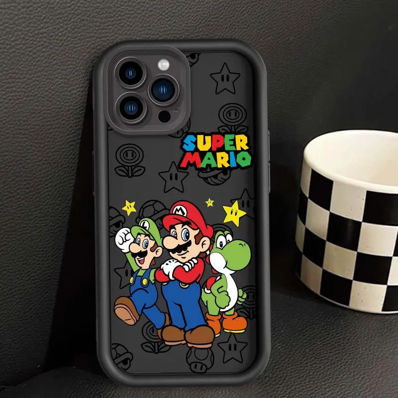 Supers M-Mario كول آرت لطيف لابل آيفون 16 15 14 13 12 11 XR XS X Pro Max Plus العين سلم جراب هاتف لينة غطاء من البولي يوريثان