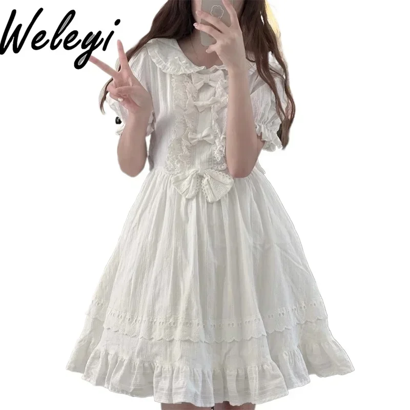 Kawaii Japanese Sweet White Dresses Women Clothes Casual Chic Kleider 2024 Summer New Cutecore First Love Girl Elegant Sukienka