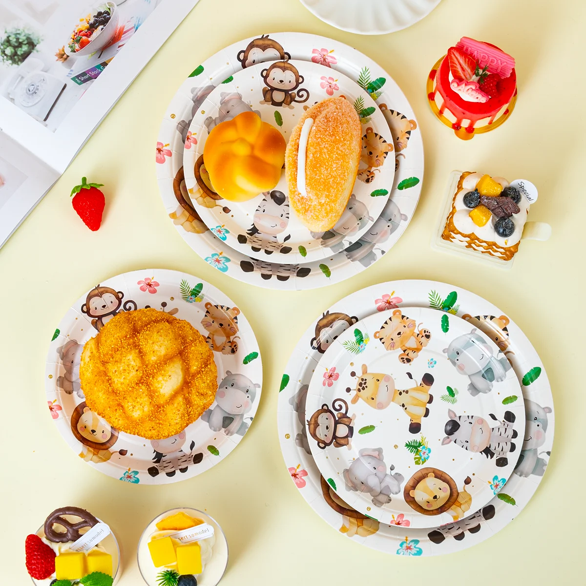 Jungle Safari Animal Disposable Paper Plates for Kids Wild One Birthday & Baby Shower Party Supplies view 5