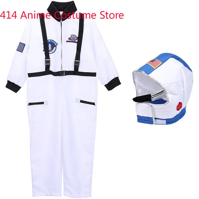 2pcs Kids Astronaut Cosplay Costume Boys Space Man Jumpsuit And Hat Suit Halloween Carnival Party Rocket Space Costume C53M66