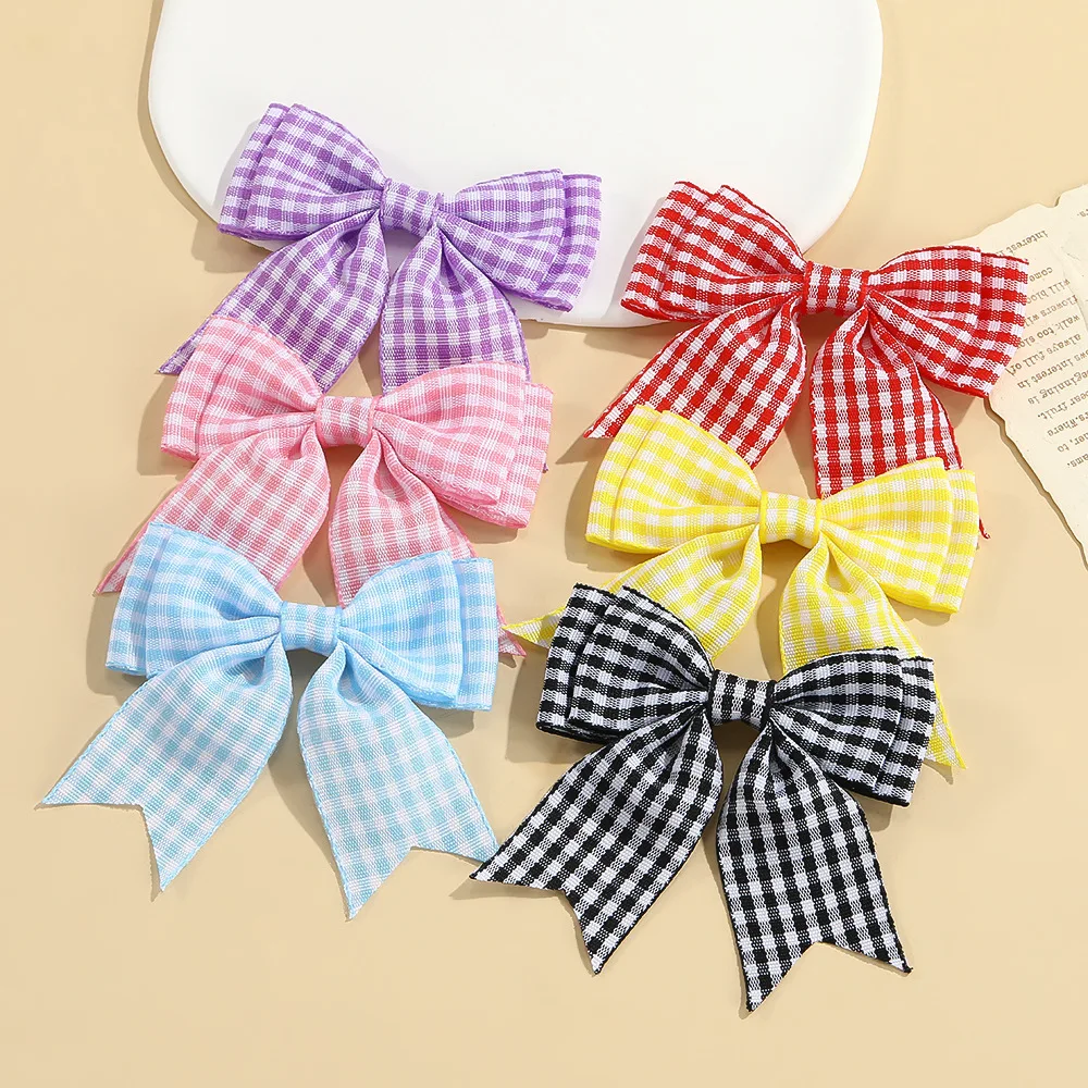 

200 PCS/Lot, 2.75“ Plaid Grosgrain Ribbon Bows Handmade Bows For Craft Decoration Gift