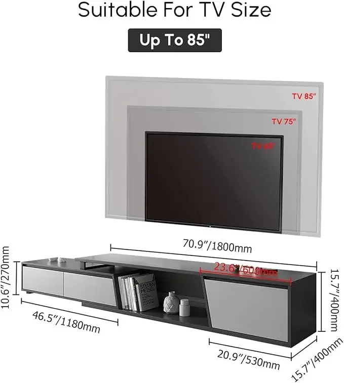 Luxury Extendable TV Stand With 3 Drawers Minimalist Rectangle Entertainment Center Walnut TV Console Table Up To 110