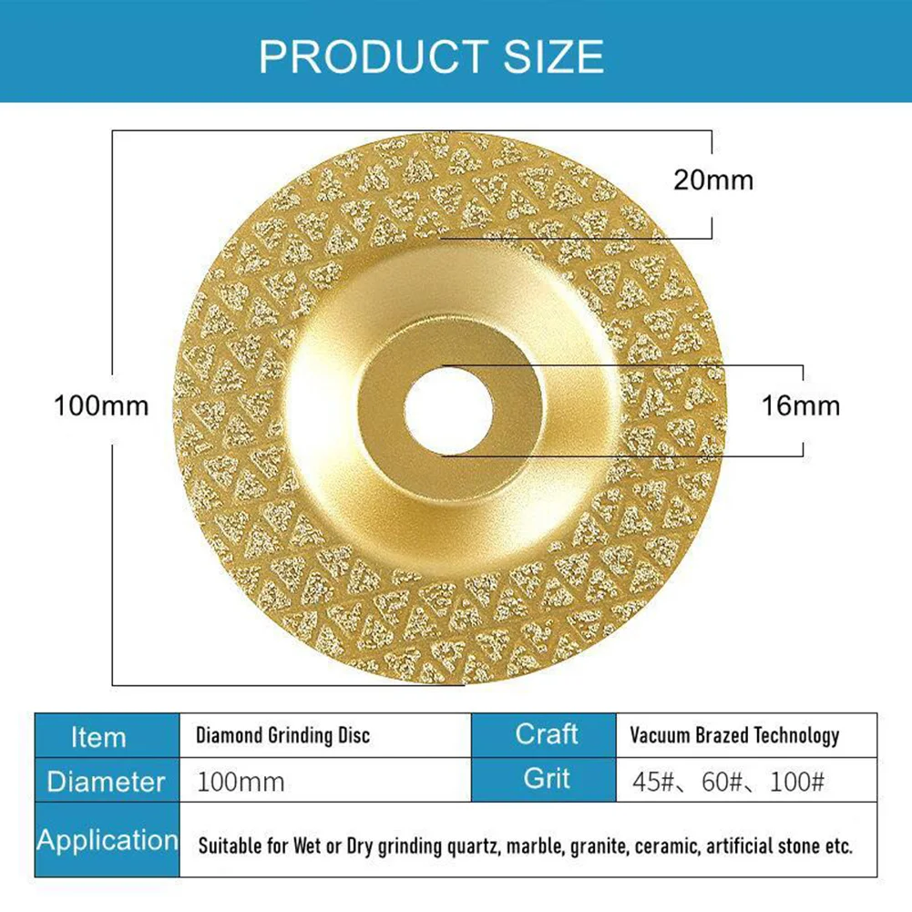 Imagem -03 - Vacuum Soldadas Diamond Cup Roda Moagem Disco Fresa Carboneto de Metal Aço de Tungstênio Telha Mármore Cerâmica 100 mm 1pc