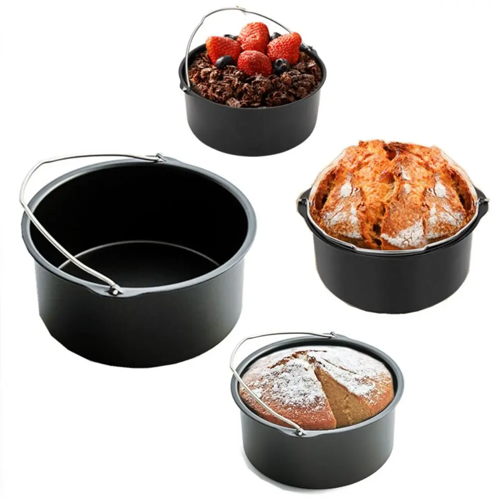 Obrázek 5: Bakeware 6/7/8/9 palec vzduch smažák pečení kotlík sada uhlík ocel černá kolo dort forma nepřilnavý s madlo pečení bedna na láhve kuchyň