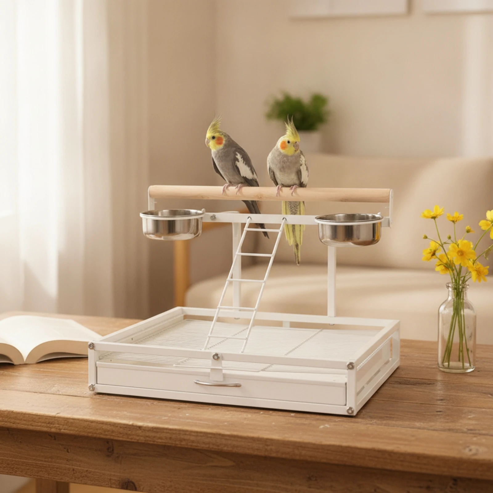 bird-play-stand-with-bowls-portable-tabletop-bird-stand-with-tray-parrot-playstand-with-cups-compact-pet-supply-long-lasting