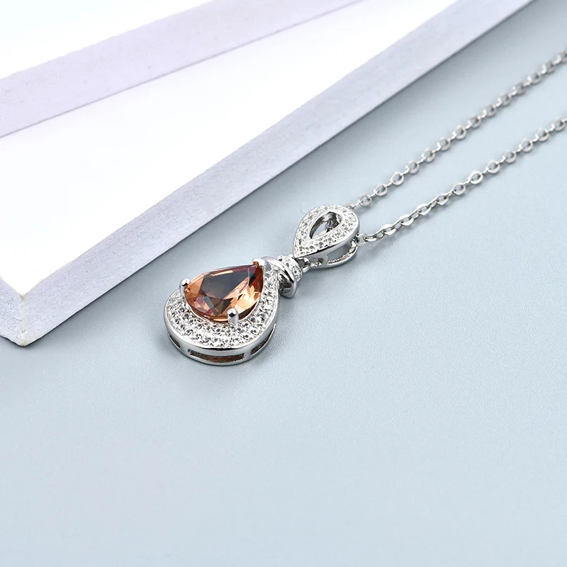 ATTAGEMS 10*8mm Pear Shape S925 Sliver Necklace Color Change Diaspore Pendant for Women Luxury Gold-Plated Fine Jewrlry Wedding