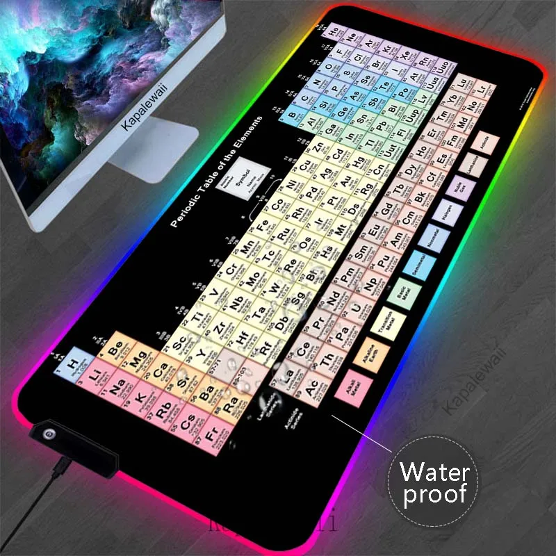 LED Tabela periódica Mouse Pad, Mat, teclado Pads, Mousepad, impermeável, RGB, Gamer, Manga, XXL, 900x400mm