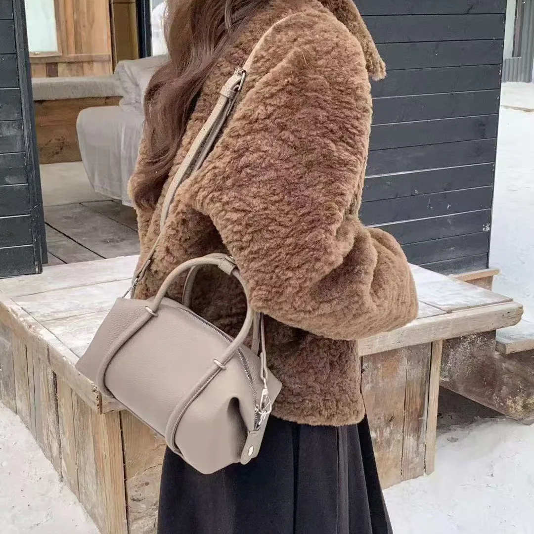 Korean retro simple Boston pillow bag 2026 new handbag texture shoulder messenger bag