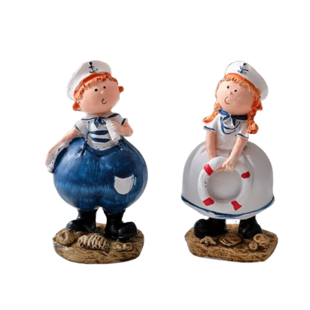

Mediterranean Style Ocean Couple Doll Statue Resin Crafts Handmade Salute Doll Ornament Seaside Theme Couple Figure Model