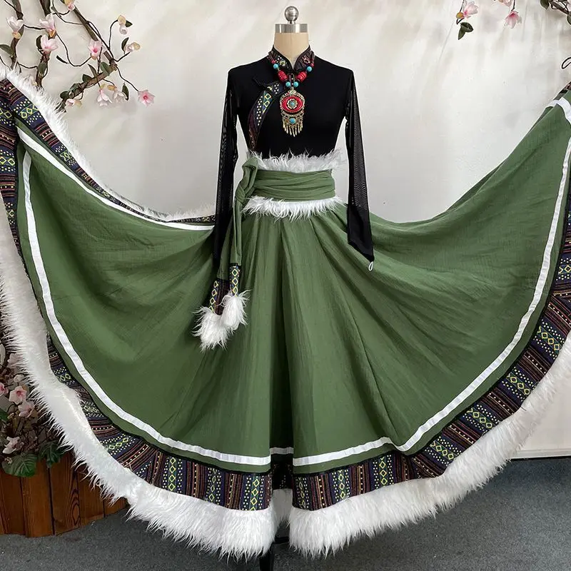 

New Tibetan Dance Costume Split Large Skirt Tibetan Costume Ethnic Minority Dress Dance Practice Costume Art Examination Dress