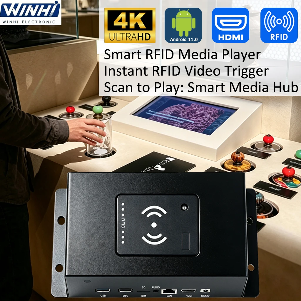MPC3840 4K HD-MI RFID-Trigger Android Network Video Player for Store Promotion Digital Signage, RFID Scan Auto-Play Local Video