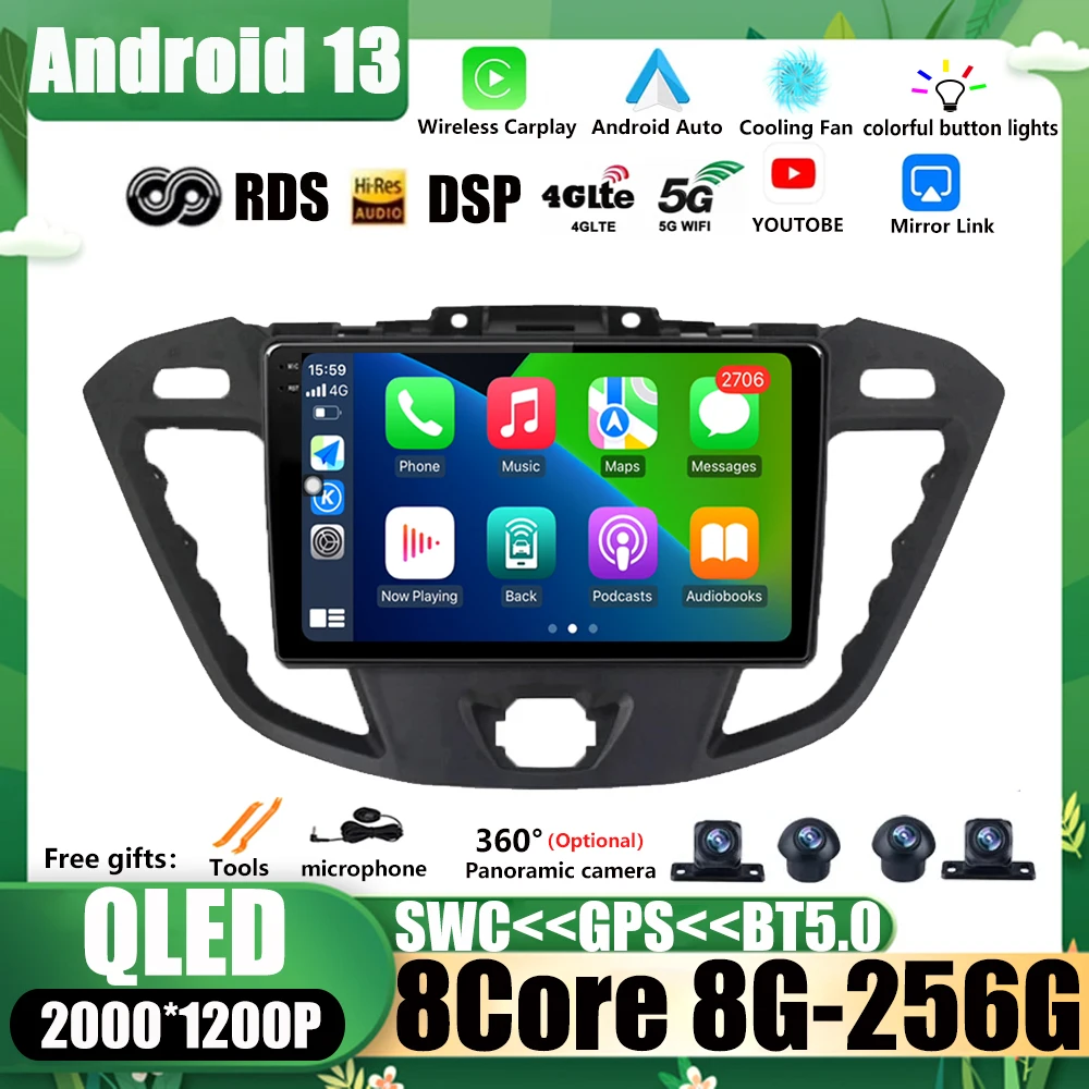 For Ford Transit Tourneo Custom 2016 - 2020 Android 13 Car Radio Multimedia Player DSP IPS Auto Carplay 4G WIFI BT 2 Din DVD