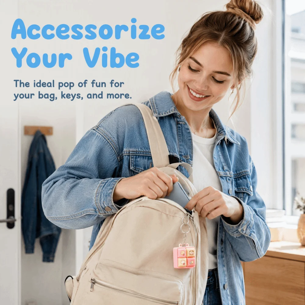 Squeeze 4 Button Keyboard Fidget Keychain Portable Glowing Clicker Pendant Relaxing Sounding Stress Relief Keyring Pass The Time