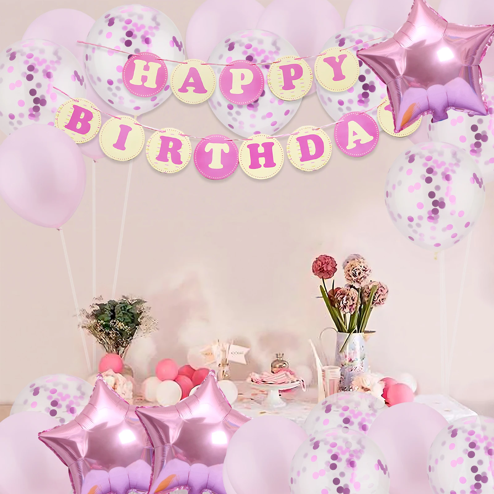 女性用ラテックスパーティーバルーンセット、お祭りの期間中に引っ張る誕生日パーティーの旗、誕生日の装飾、25個