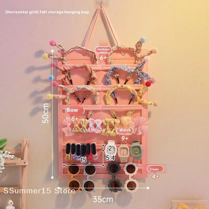 【R】Hanging Hair Claws Clip Storage Organizer For Women Girls Felt Headbands Display Hairpin Sunglasses Accessories Holder Bag
