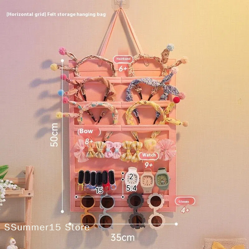  【R】Hanging Hair Claws Clip Storage Organizer For Women Girls Felt Headbands Display Hairpin Sunglasses Accessories Holder Bag 