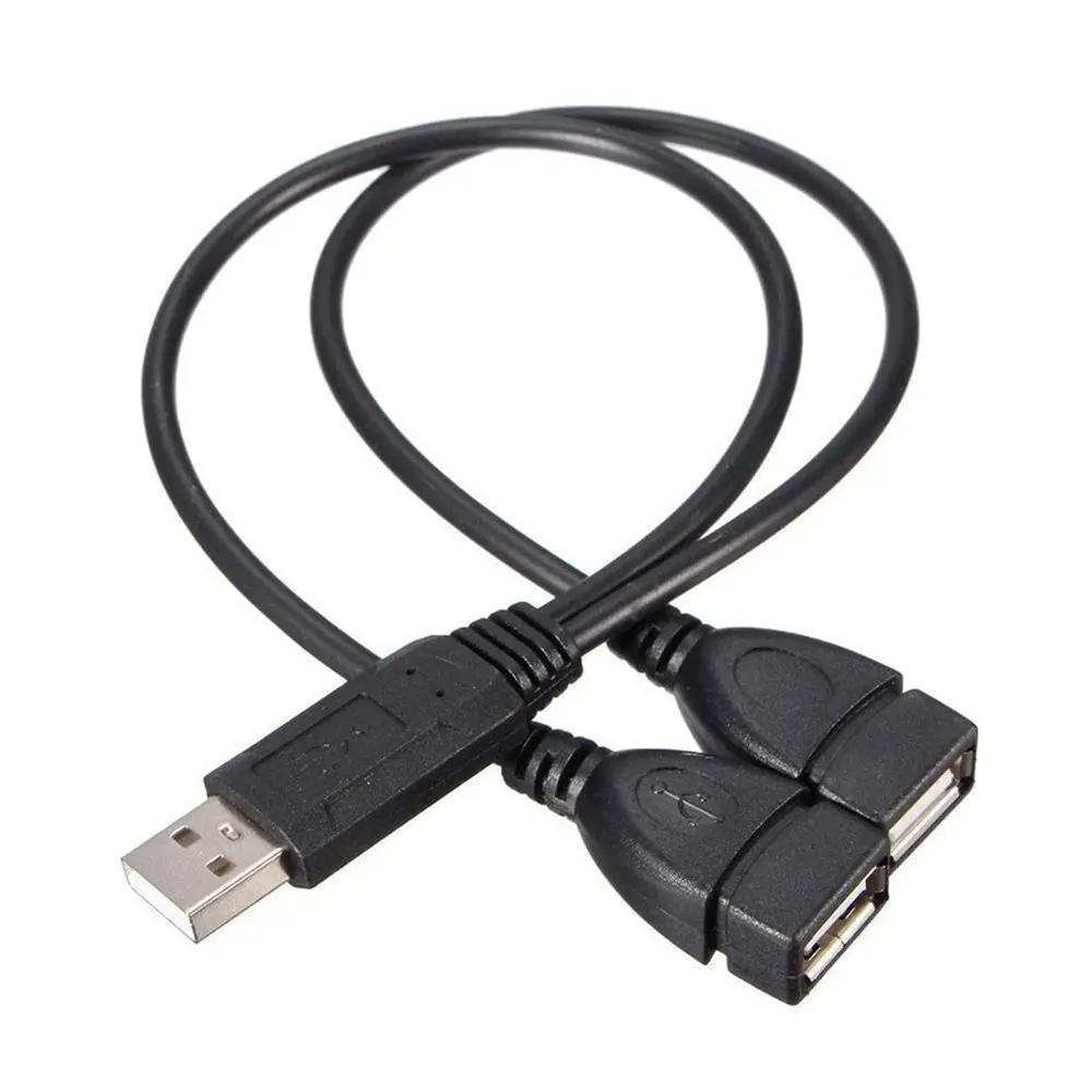 Durable Black Dual Female A-Male To 2 A-Female USB2.0 Power Adapter Data Cables USB Extension Y Cable Y Splitter
