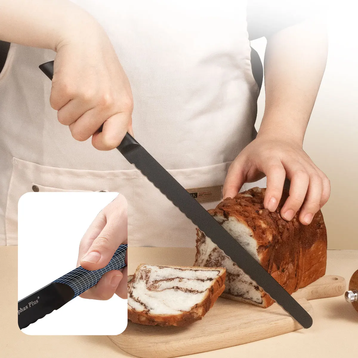 Bread Knife Professional Serrated, Stainless Steel Wavy Edge for Effortlessly Slicing Bread, Cake&Toast, Eggplants