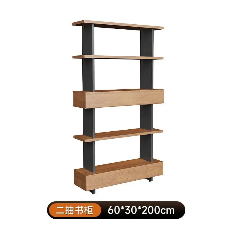 Modern simple solid wood office file cabinet bookshelf integrated against the wall floor shelf with drawers wrought iron living