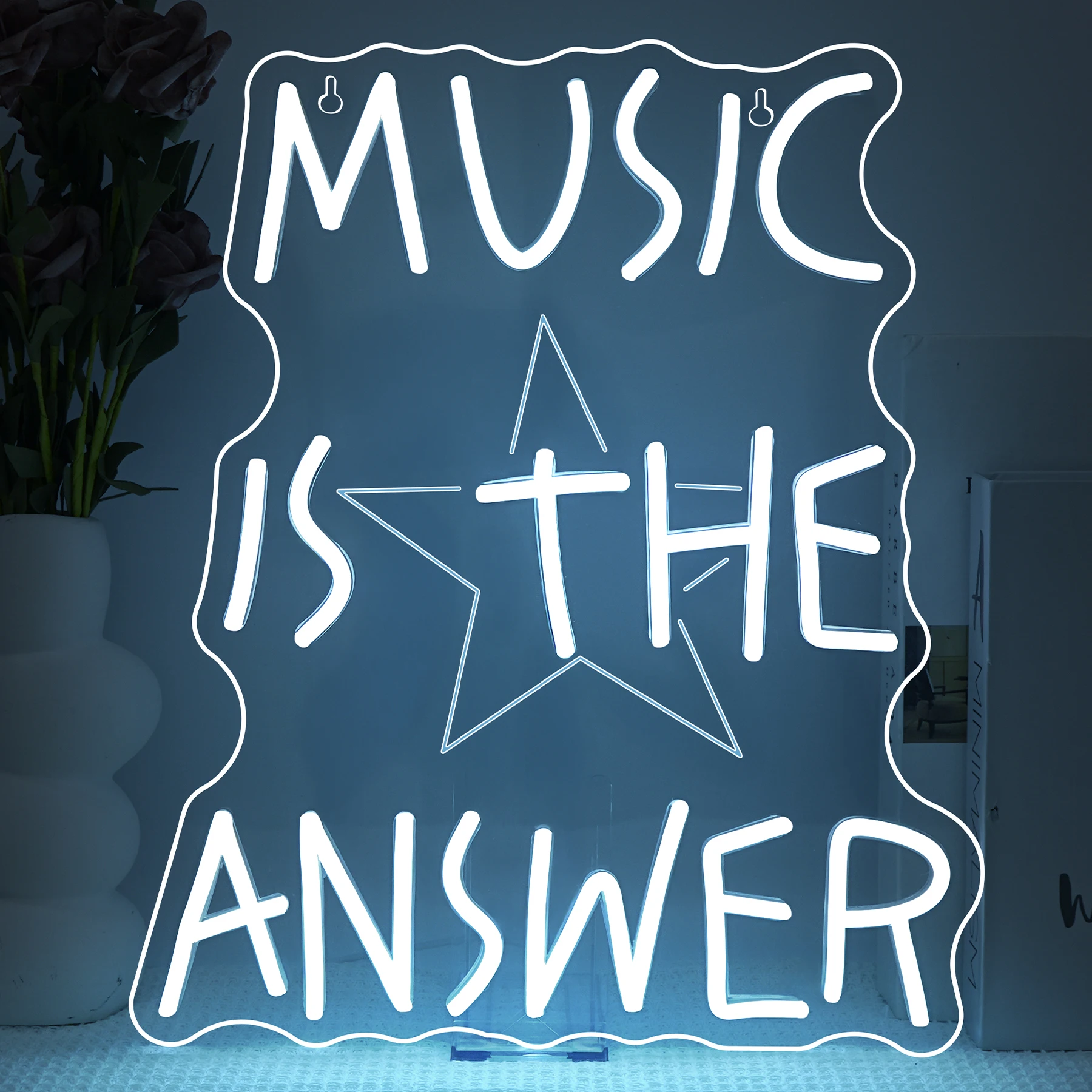 Music Is The Answer Neon Sign For Wall Decor Dimmable LED Word Light Sign For Studio Concert Home Party Bar Kidsroom Bedroom