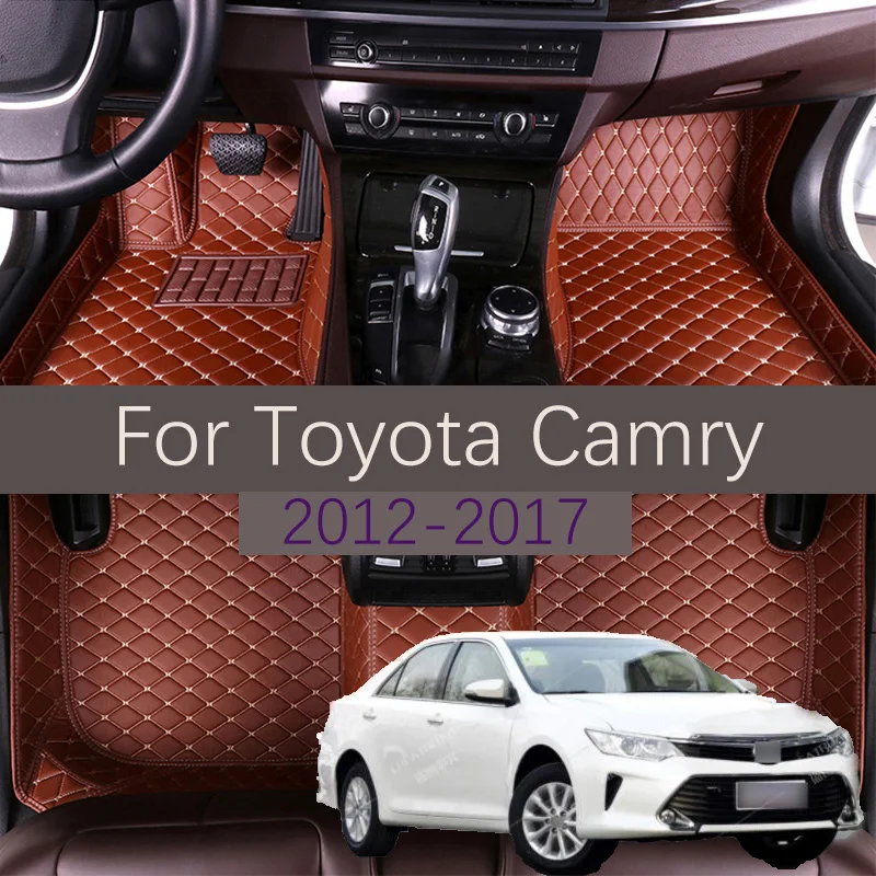 

Custom Leather Car Floor Mats For Toyota Camry 2012-2017 Fashion Automobile Carpet Rugs Foot Pads InteriorAccessories