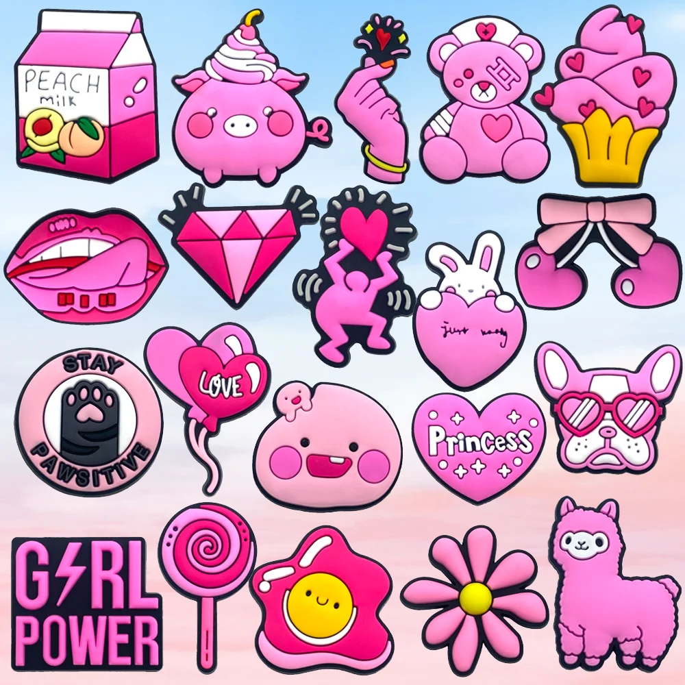 

3/20PCS PVC Pink series Shoe Charms Accessories Buckle Fit Wristbands Shoe Charms Decoration