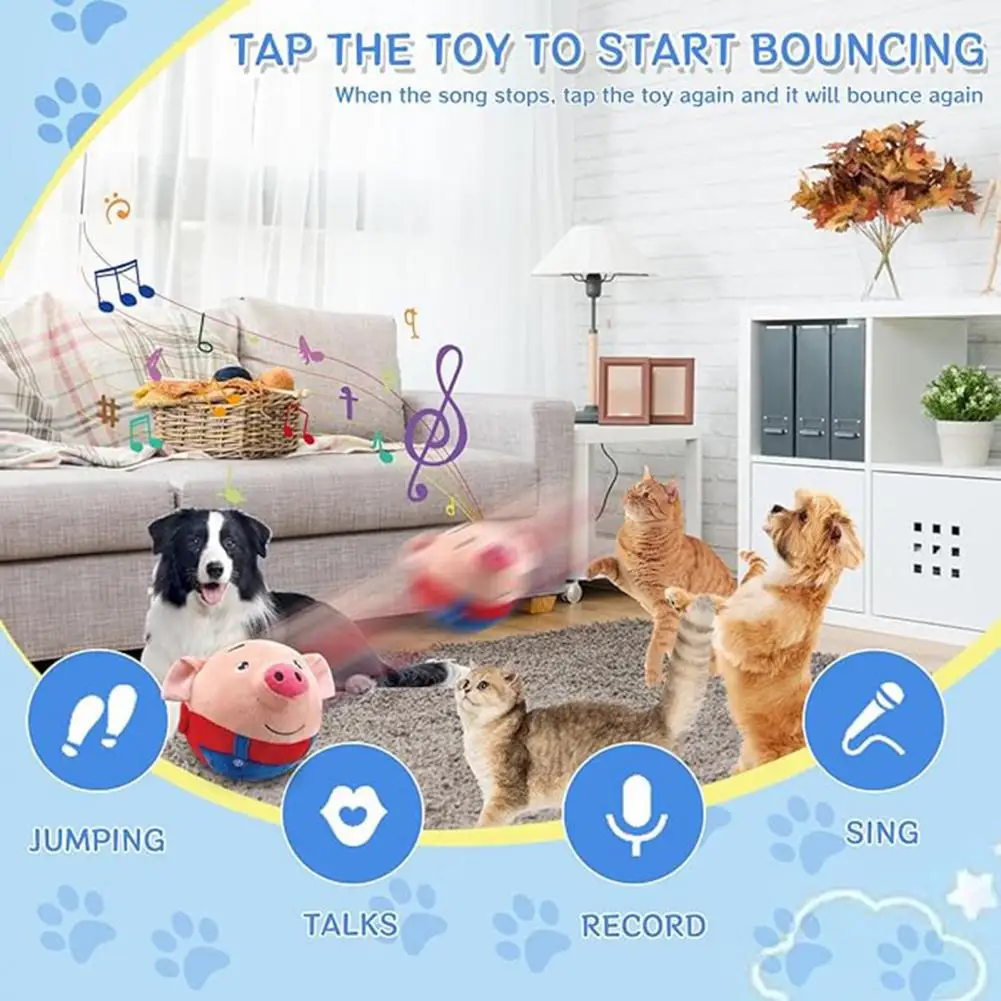 Shake Jump Dog Toy Barking Plush Dog Toy Ball with Usb Rechargeable Music Sound Active Moving Pet Toy Ball for Dogs Non-toxic