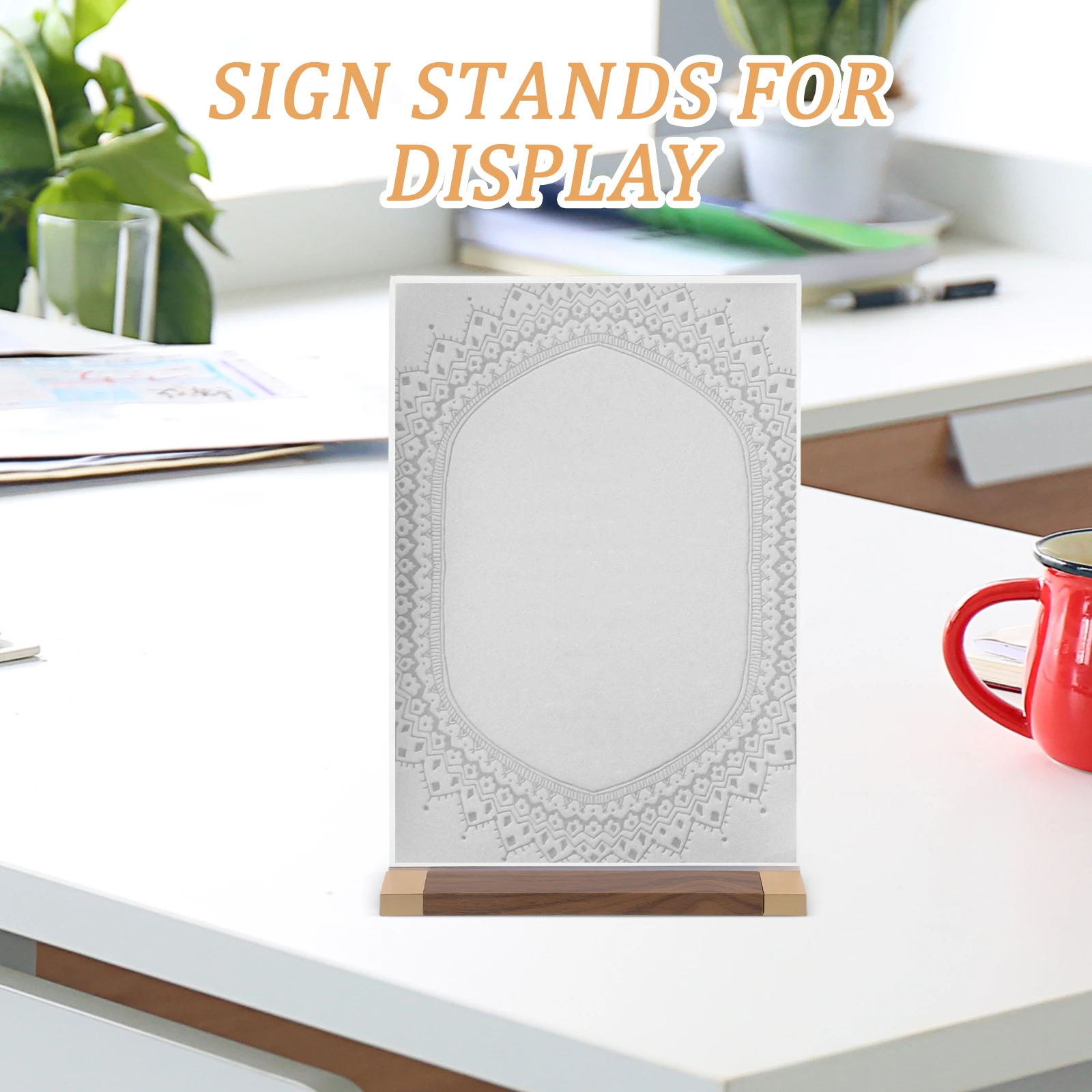 Walnut Display Stand Kertas Desktop Sign Holder Bisnis Akrilik