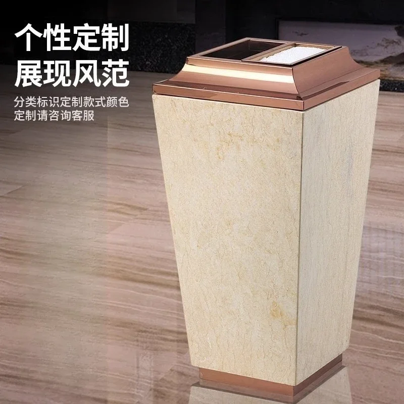 Hotel lobby marble trash can with ashtray stainless steel elevator entrance vertical