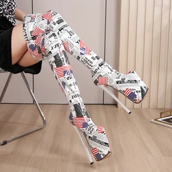 CACA Fetish 19cm calice tacchi alti donna stivali alla coscia, scarpe Cosplay da uomo, danza del palcoscenico, Botas gotiche, piattaforma con motivo floreale, Dropship