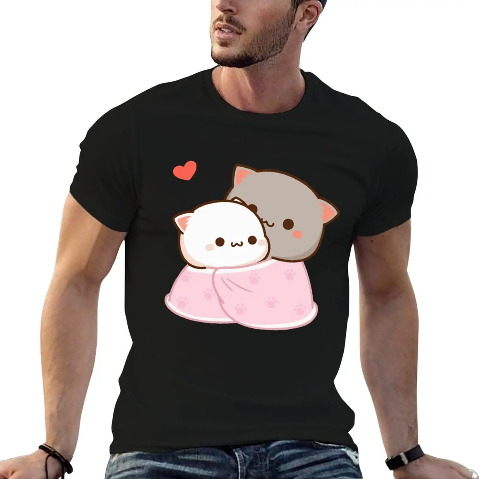 Peach and Goma Cuddling - Mochi Peach Cat T-Shirt for a boy cheap stuff mens t shirt graphic