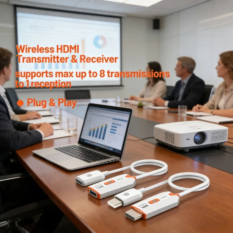 5.8GHz Anti-Interference Wireless HDMI-Compatible 1080P@60Hz Low Latency Support 8 TX to 1 RX for Meeting Presentation Streaming