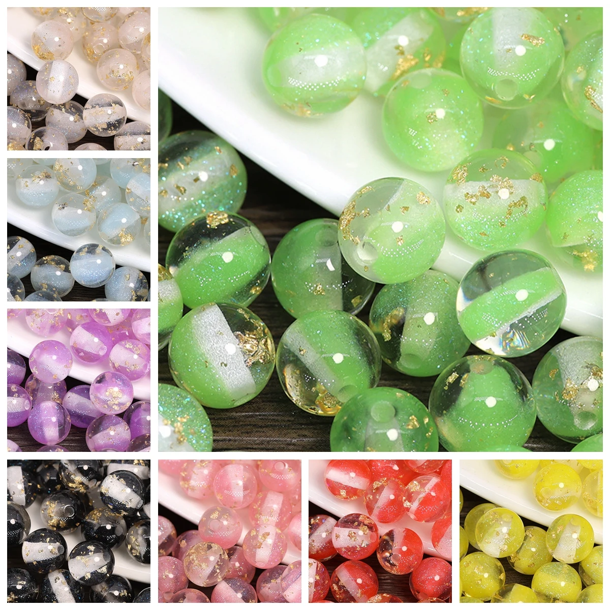 

Glossy Round Golden Foil Spots 8mm 10mm Resin Plastic Loose Beads Lot For Jewelry Making DIY Bracelet Findings