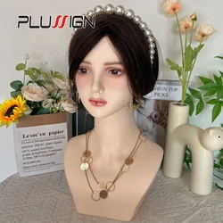 Plussign Wigs Display Mannequin Head Asian Style Little Lip Doll Head With Freckle Makeup,Ear Piercing Dummy Head For Wigs