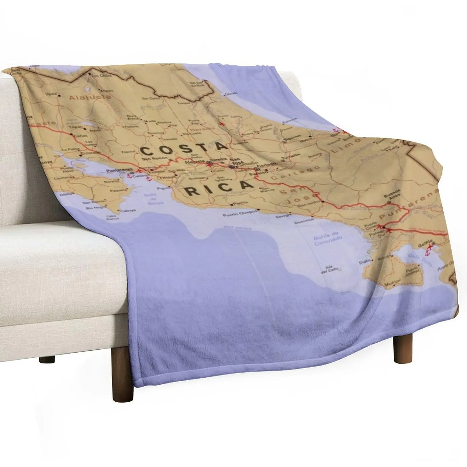 Costa Rica Map (1990) Latin America Country Atlas Throw Blanket Softest for babies Cute Bed linens Blankets