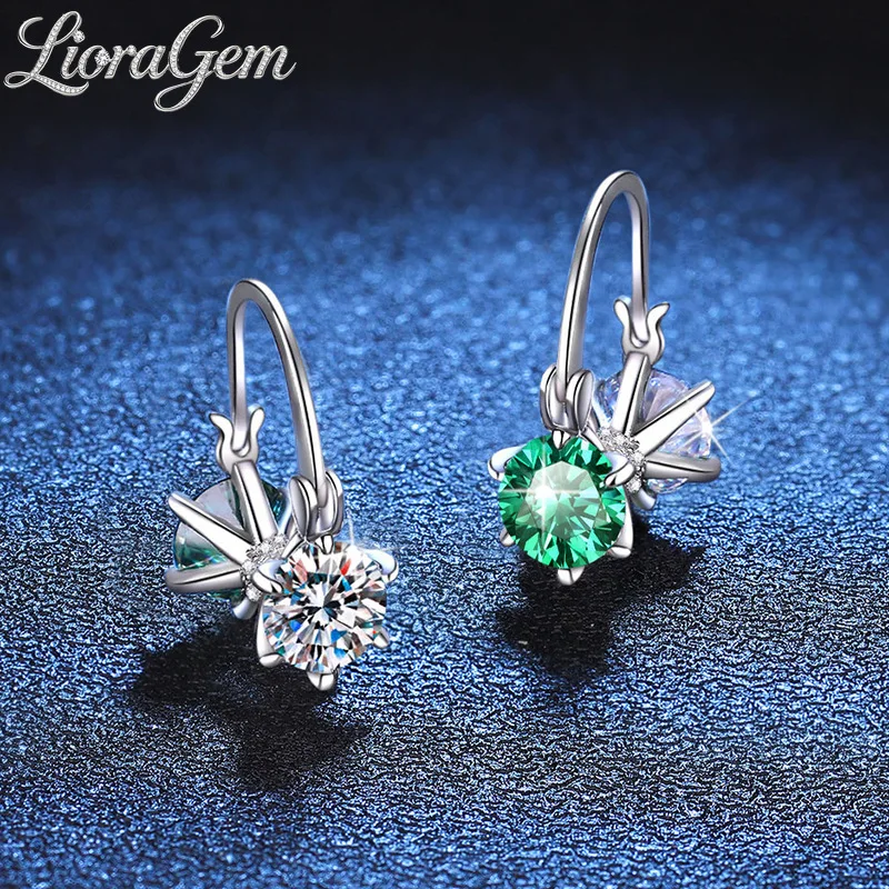 LioraGem Women's Green Moissanite Bow Stud Earrings, Unique, Niche-Style Total 4 Carat Moissanite Earrings Platinum PT950 Stamp