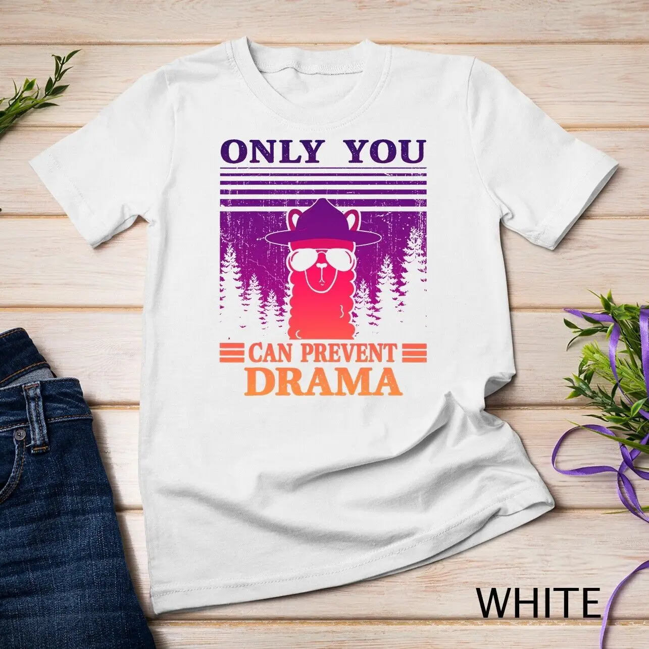 Unisex Llama Camping T-Shirt, só você pode evitar Drama Presentes para Homens e Mulheres