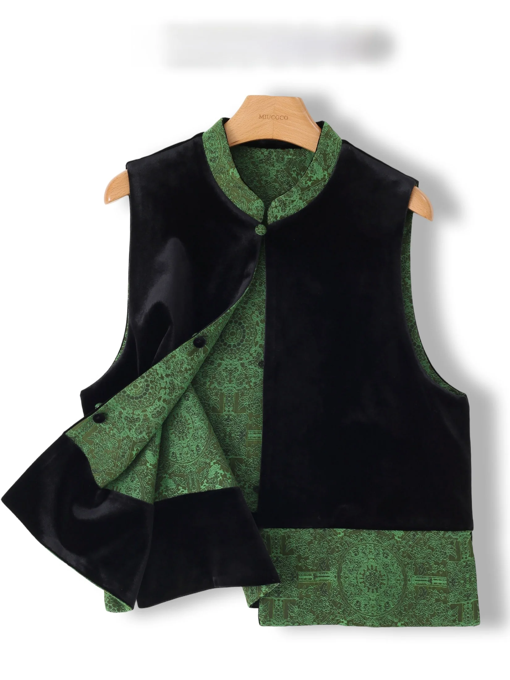 New Chinese Style Velvet Floral Embroidery Satin Double Sided Wearable Women's Vest Tank Top Color Block Design Original Design
