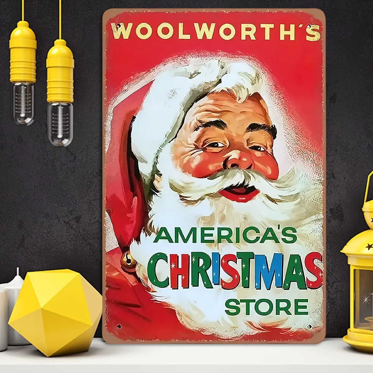  Woolworth's 1950s Retro Santa Claus Metal Tin Sign - Weatherproof Iron Wall Art with Pre-Drilled Holes, Vintage Christmas Decor