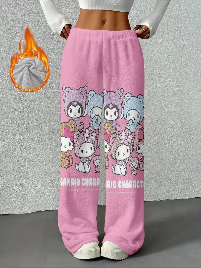 

Sanrio Family Hello Kitty Series, рождественские спальные штаны, осенне-зимние плюшевые штаны с героями мультфильмов для взрослых и детей, теплые и повседневные