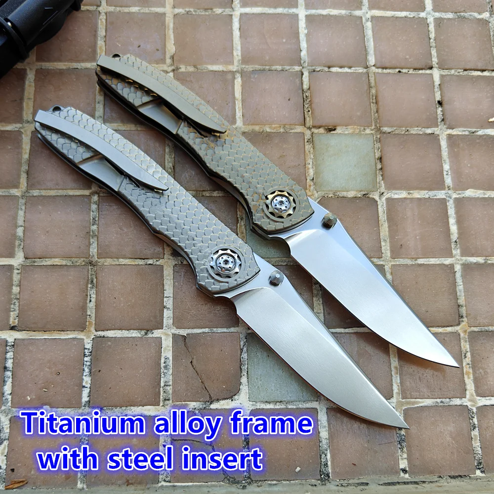 JUFULE Nuovo DUK Dragon Scale Manico in titanio sagomato Cuscinetto in ceramica Tasca Strumento EDC Caccia da campeggio 154CM Coltello pieghevole per esterni