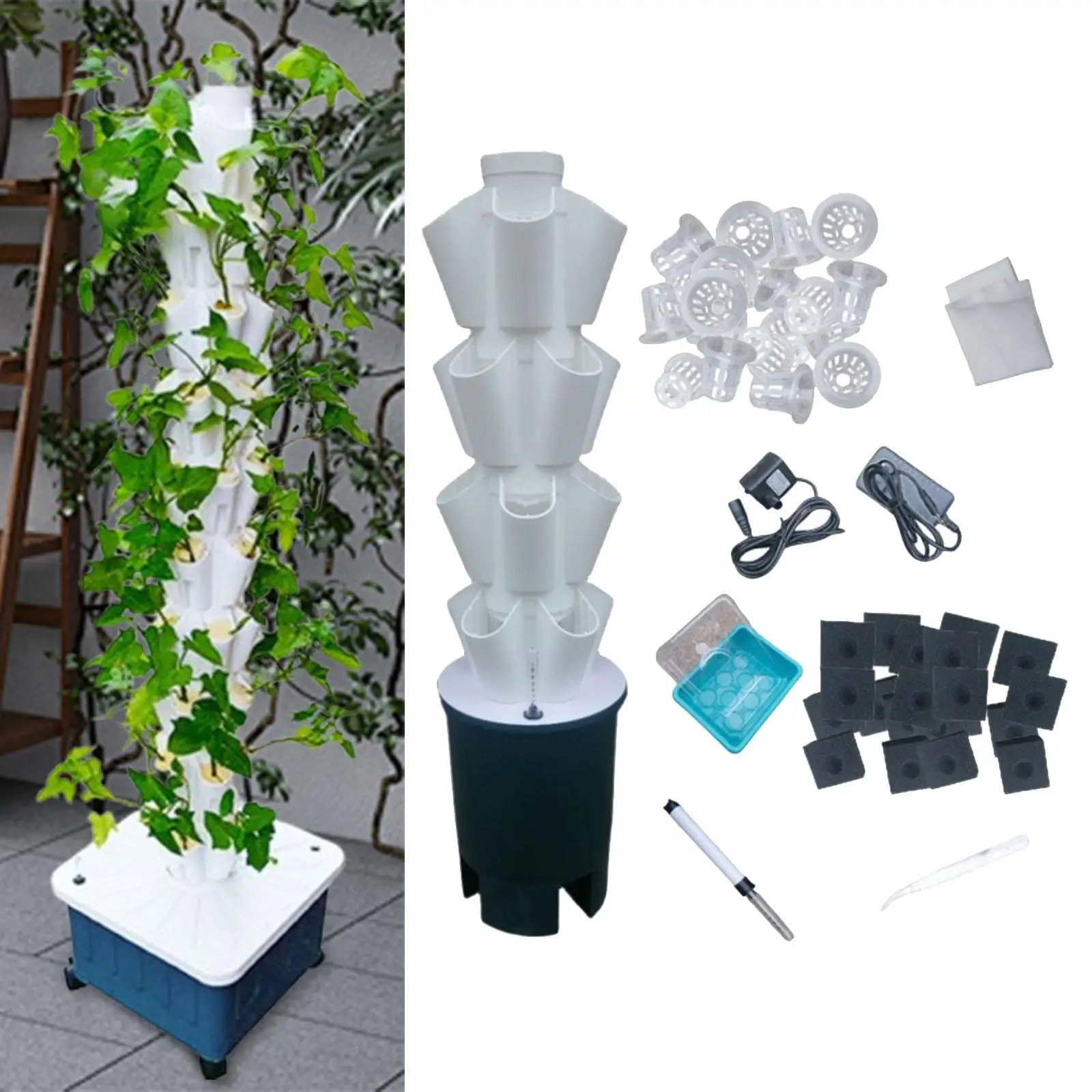 

Hydroponic Planting Tower UK Plug Adapter 4 Layers Vegetable Tower for Home Indoor Outdoor Strawberries Gardening Lover Flowers