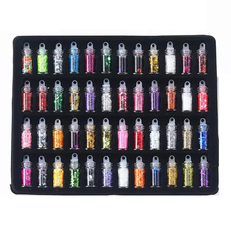 48 garrafa/caixa profissional resina espumante glitter em pó coração estrela micro contas arte do prego lantejoulas para fazer jóias artesanato diy ma