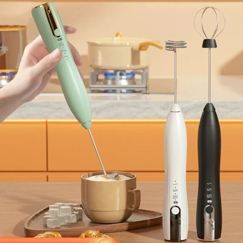 

3 In 1 Electric Milk Frother Rechargeable Milk Foam Maker Handheld Foamer High Speeds Milk Frother Drink Mixer Coffee