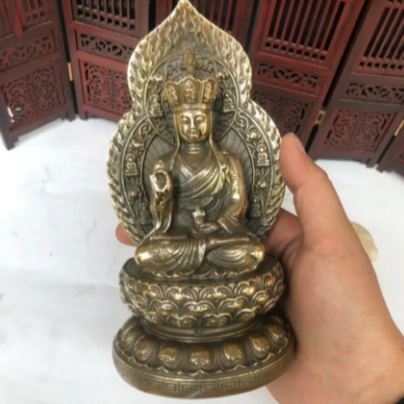 Antique Copper Gilt Carved Ksitigarbha Bodhisattva Statue with Backlight - Study Home Decor, Exquisite Feng Shui Collectible