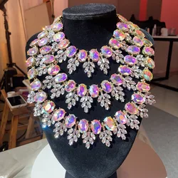 Vedawas Bohemian Handmade Multilayered Geometric Rhinestones Necklace,Luxurious Elegant Banquet Wedding Women Accessories