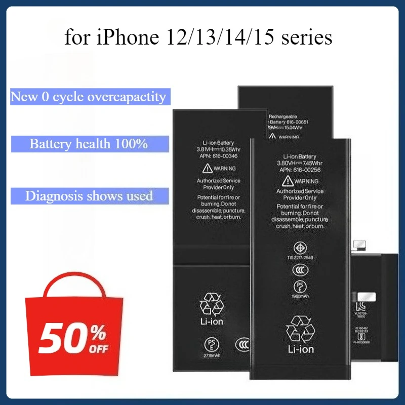 

Без всплывающего окна, 0 цикла, 100% здоровый, подходит для iPhone 12, 13 mini, 13 pro max 14 15, диагностический аккумулятор для мобильного телефона