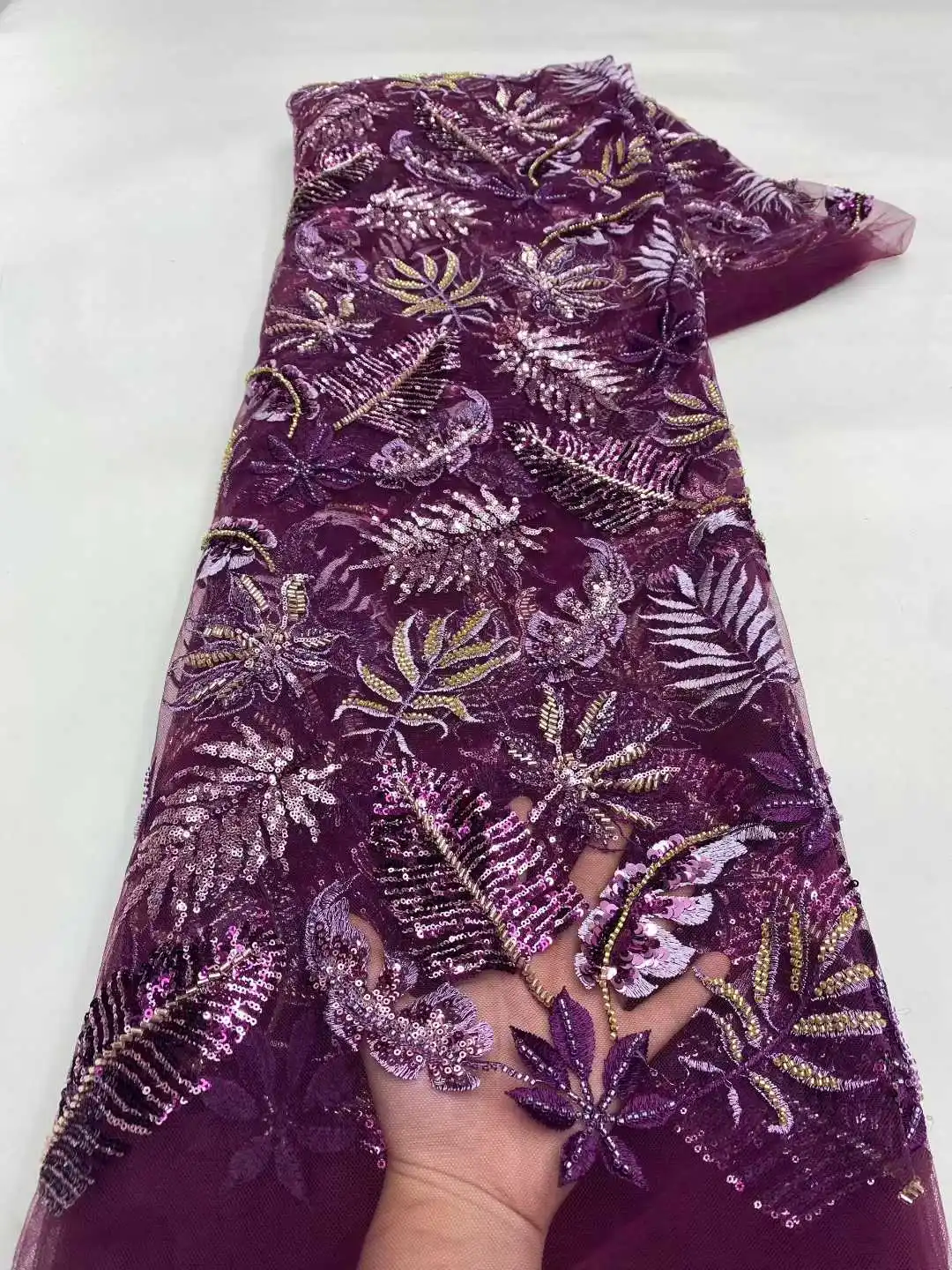 Pink French Net Lace Fabric 2026 High Quality African Mesh Lace Fabric with Sequins Embroidery Fabric for Wedding 5Yards