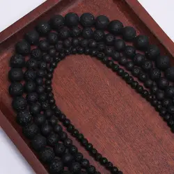 4-12mm Natural Black Volcanic Lava Stone Round Beads For Jewelry Making DIY Bracelet Necklace
