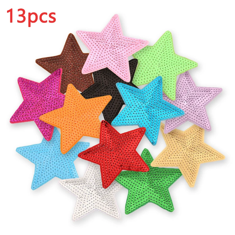 13 stücke Stern Eisen auf Patch für Kleidung Kinder viel niedlichen Glitzer Herz Aufkleber Pack Pailletten Stoff Sets nähen Jacke Mochila DIY groß – Detail 1